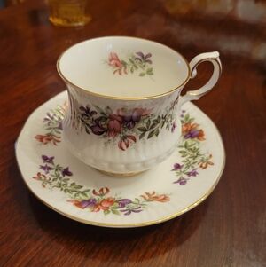 1950s Queens Rosina Floral Bone China Teacup and Saucer Set Wild Flowers